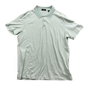 Theory XL Men's Green Stripe Polo‎ Short Sleeve 100% Cotton 1/4 Button Up